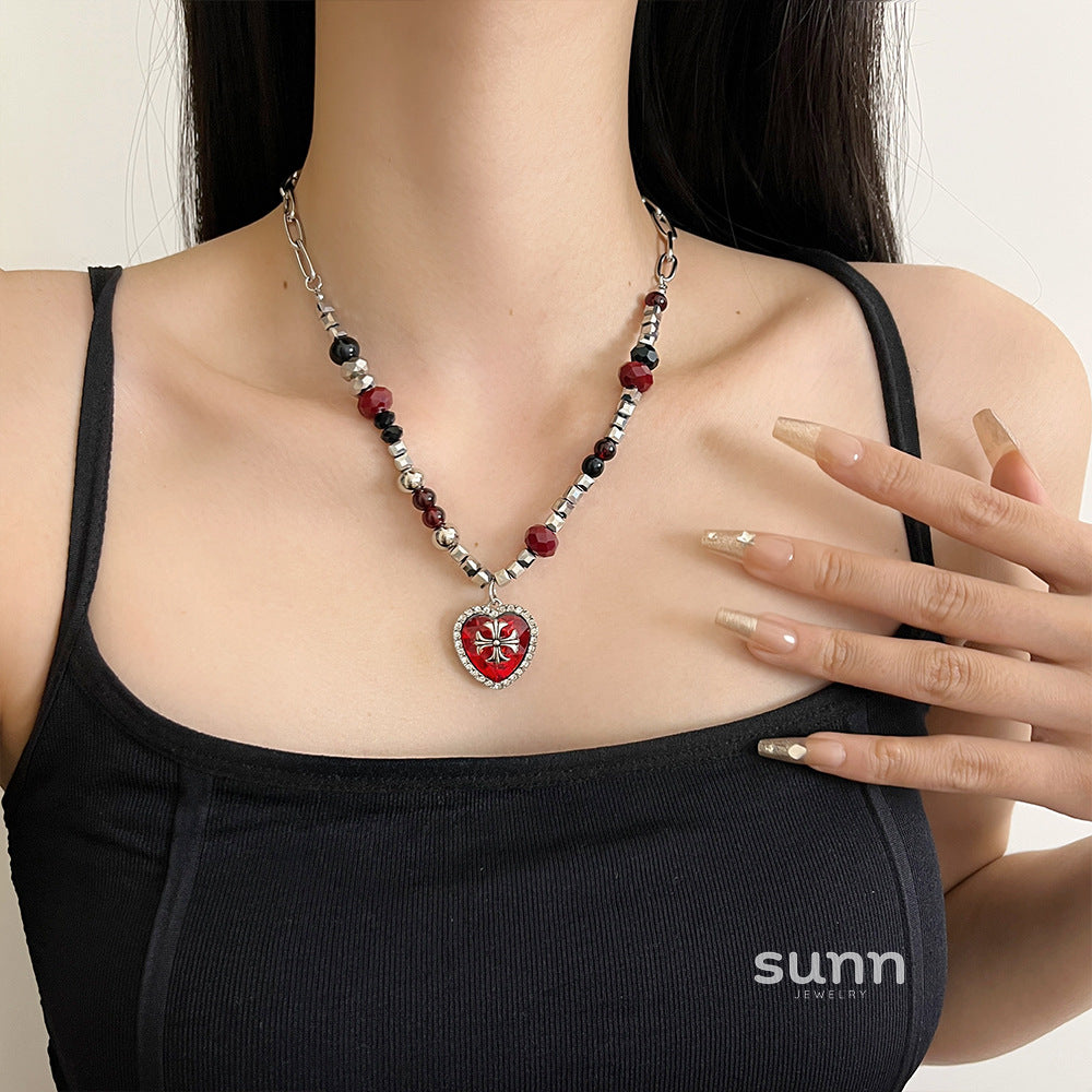 Jewell Heart Cross Necklace [GA7EGBY6]