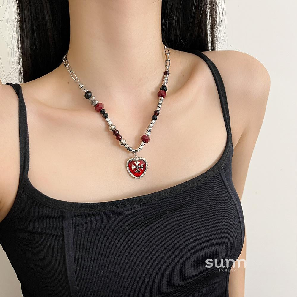 Jewell Heart Cross Necklace [37S5RUKA]
