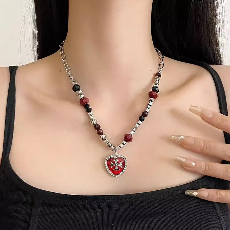 Jewell Heart Cross Necklace [37S5RUKA]