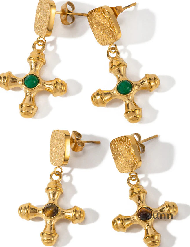 Jezebel Tiger Eye Cross Earrings