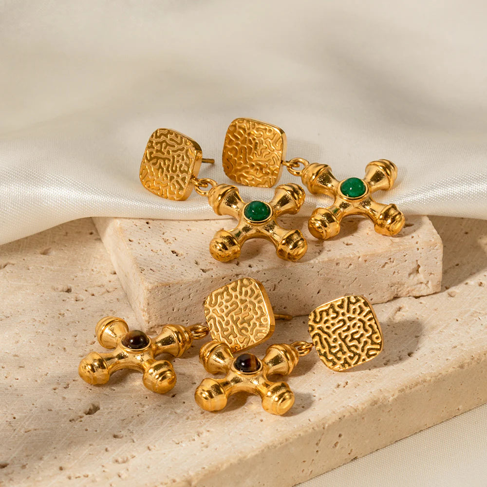 Jezebel Tiger Eye Cross Earrings