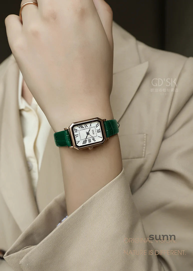 Jhene Retro Square Leather Watch