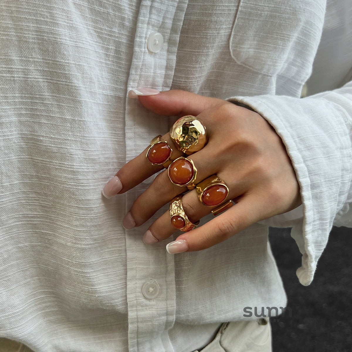 Jianna Irregular Agate Ring Set [US3GGGEL]