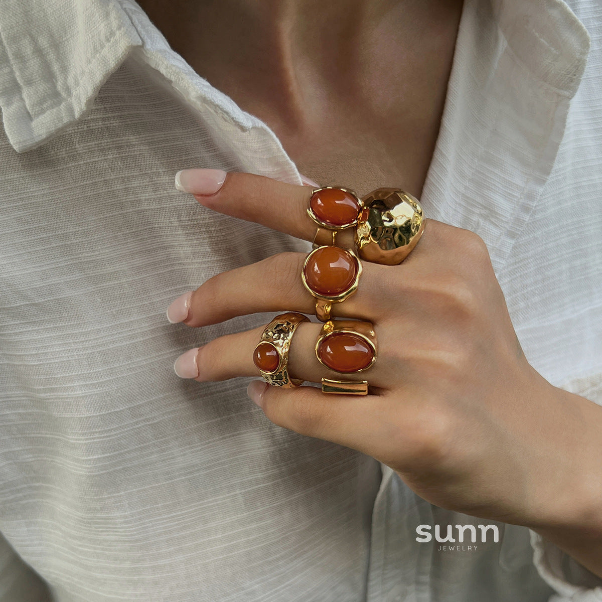 Jianna Irregular Agate Ring Set [BETL9U67]