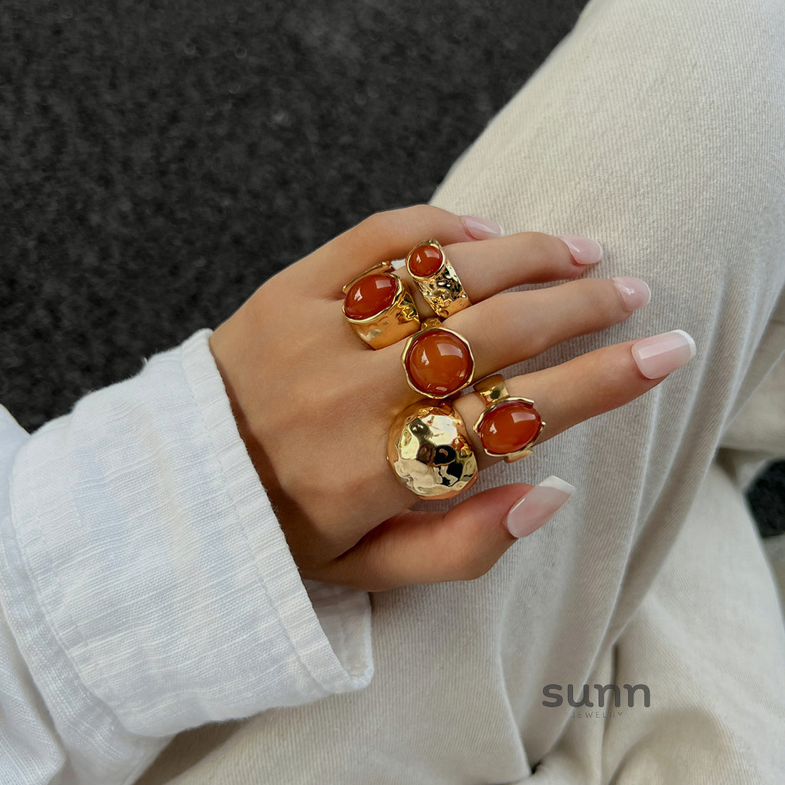 Jianna Irregular Agate Ring Set [HD8Y23UR]
