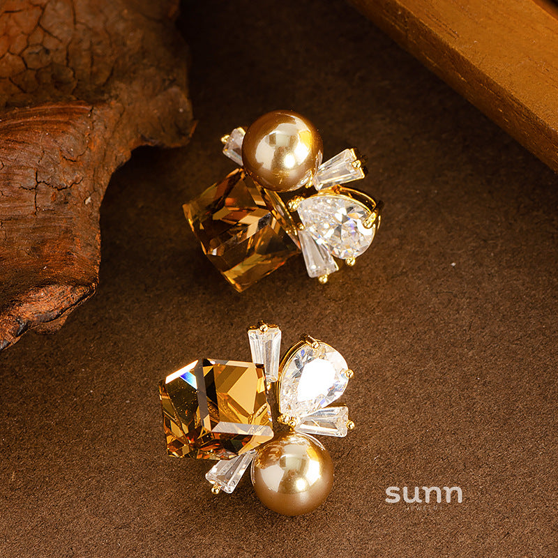 Jill Elegant Pearl Zircon Earrings [O1LIQSS4]