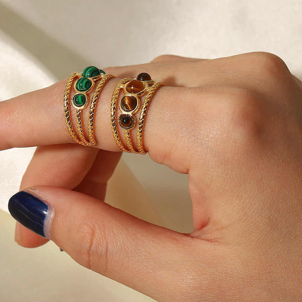 Joanie Malachite Tiger Eye Ring