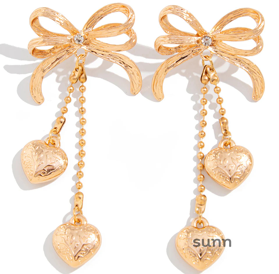 Jodi Heart Bow Tassel Studs