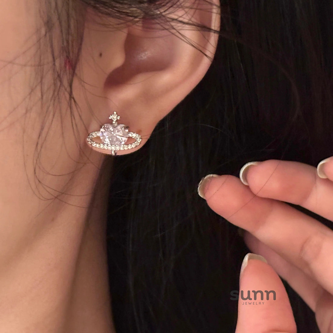 Jordyn Sparkling Heart Planet Studs