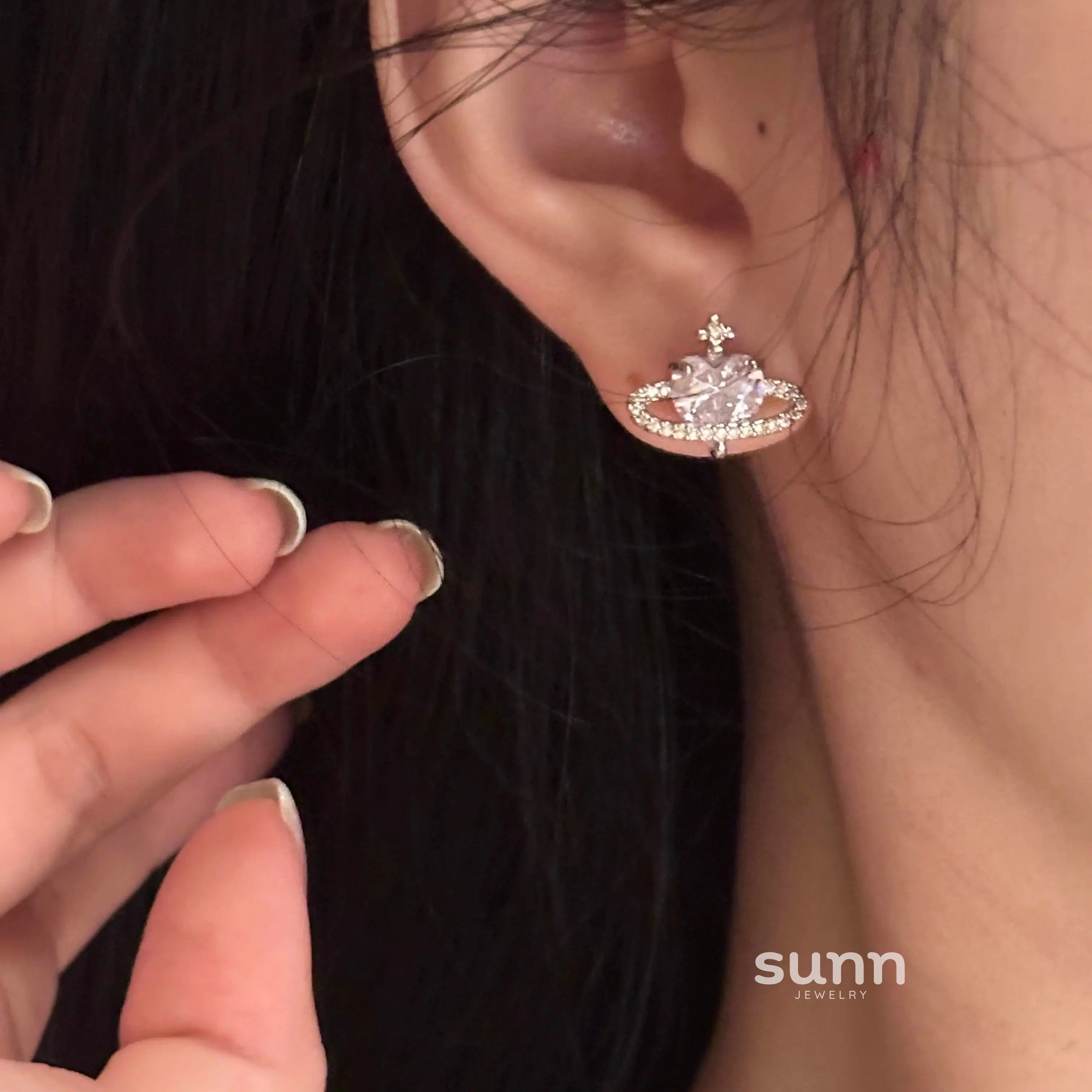 Jordyn Sparkling Heart Planet Studs