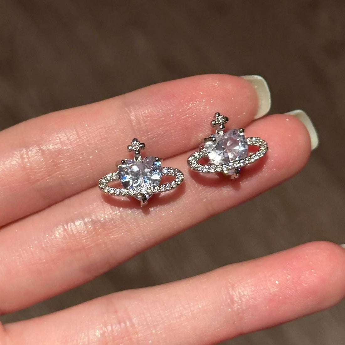 Jordyn Sparkling Heart Planet Studs