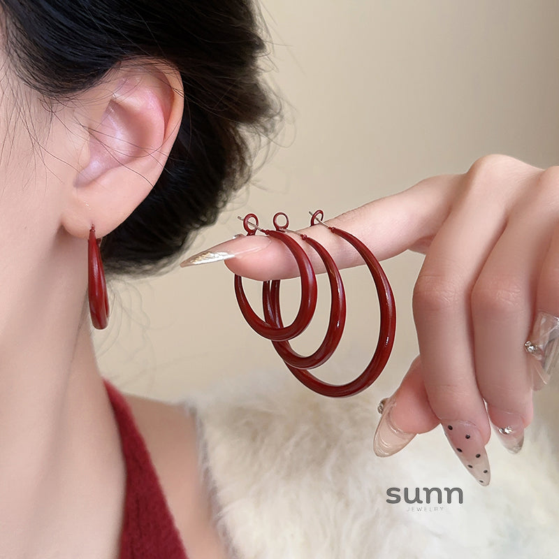 Judah Large Wine Hoop Earrings [ANAB3I65]