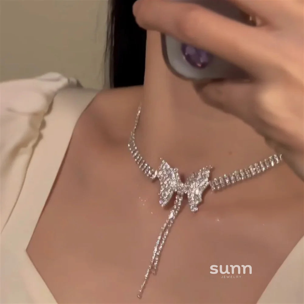 Juna Sparkle Butterfly Tassel Necklace