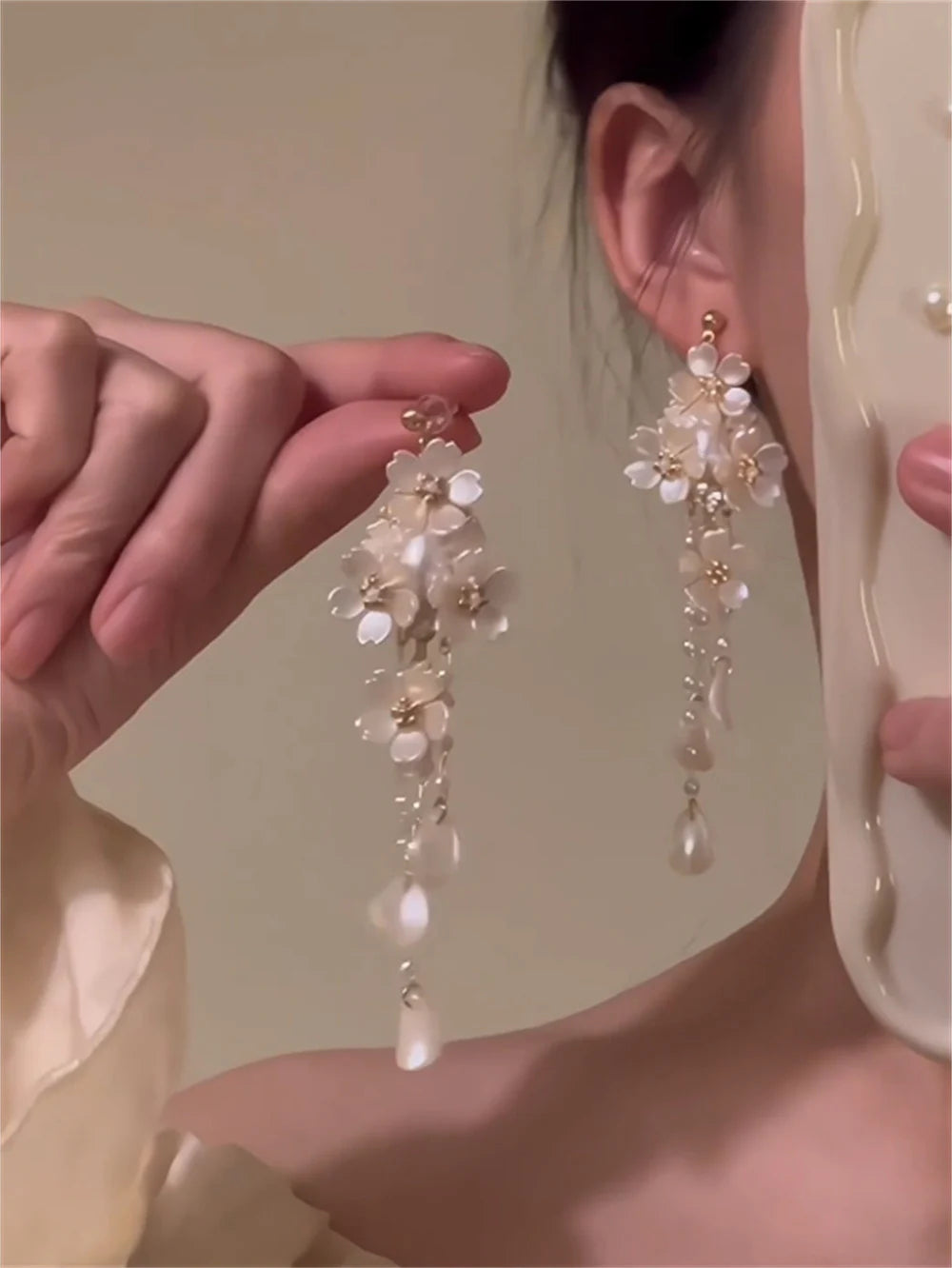 Junie Pearl Flower Tassel Earrings