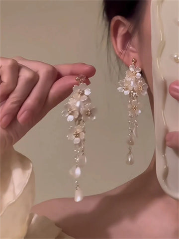 Junie Pearl Flower Tassel Earrings