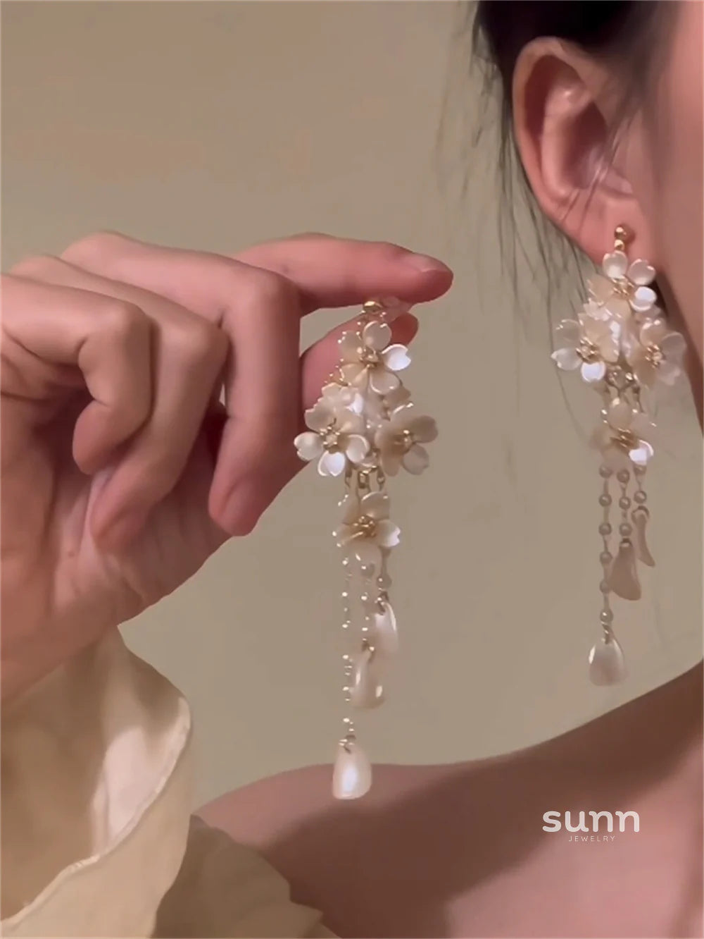 Junie Pearl Flower Tassel Earrings