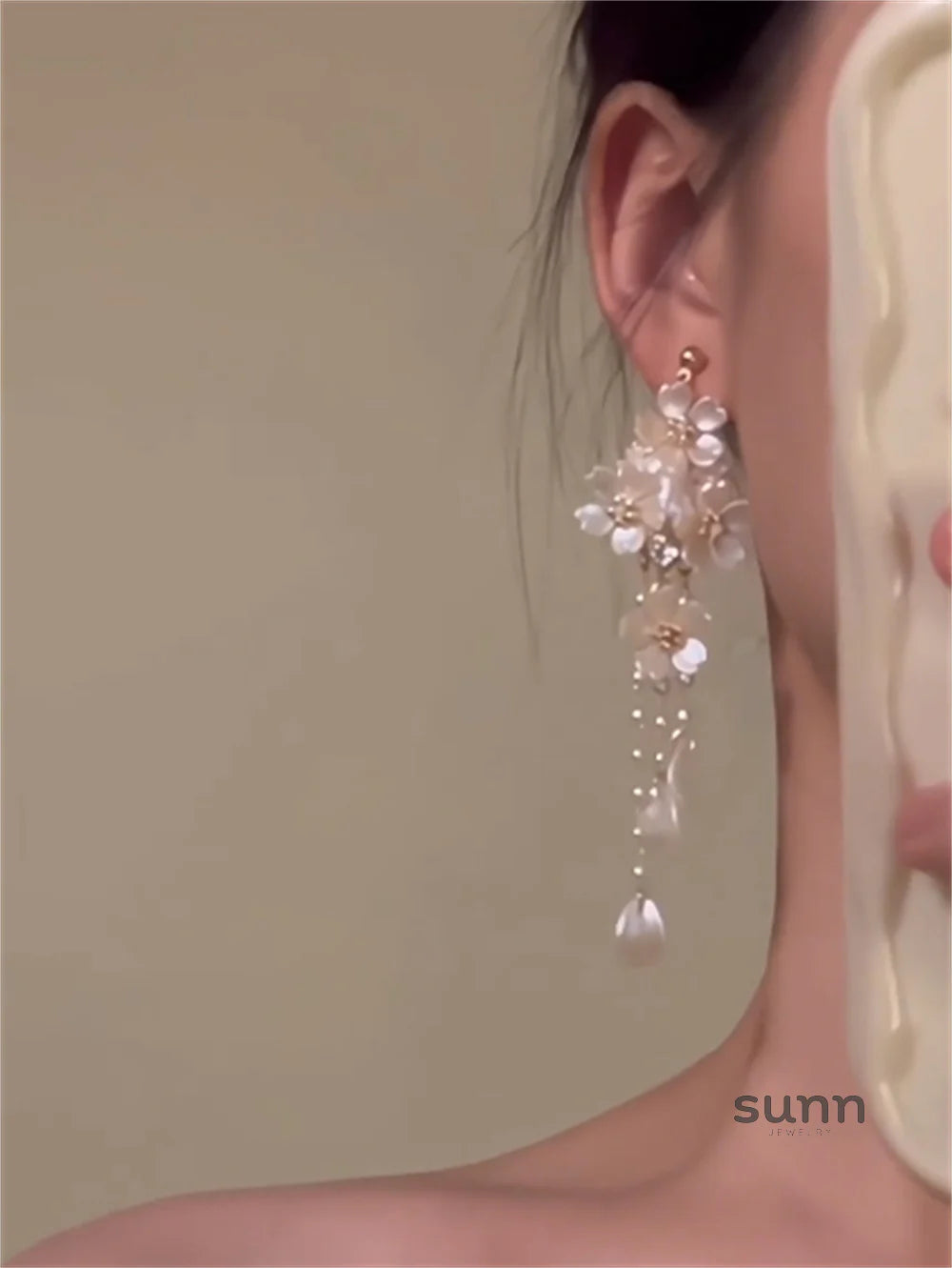 Junie Pearl Flower Tassel Earrings