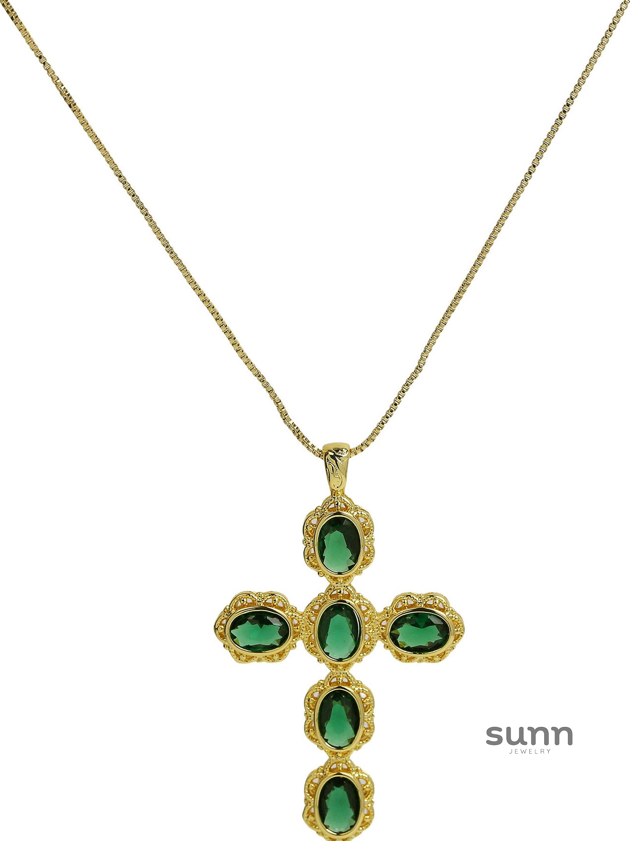 Kacy Gold Zircon Cross Necklace [4ZHKB990]