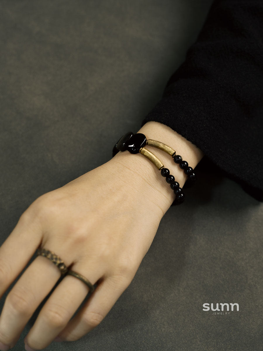 Kadynce Double Layer Obsidian Bracelet [8K6I7U21]