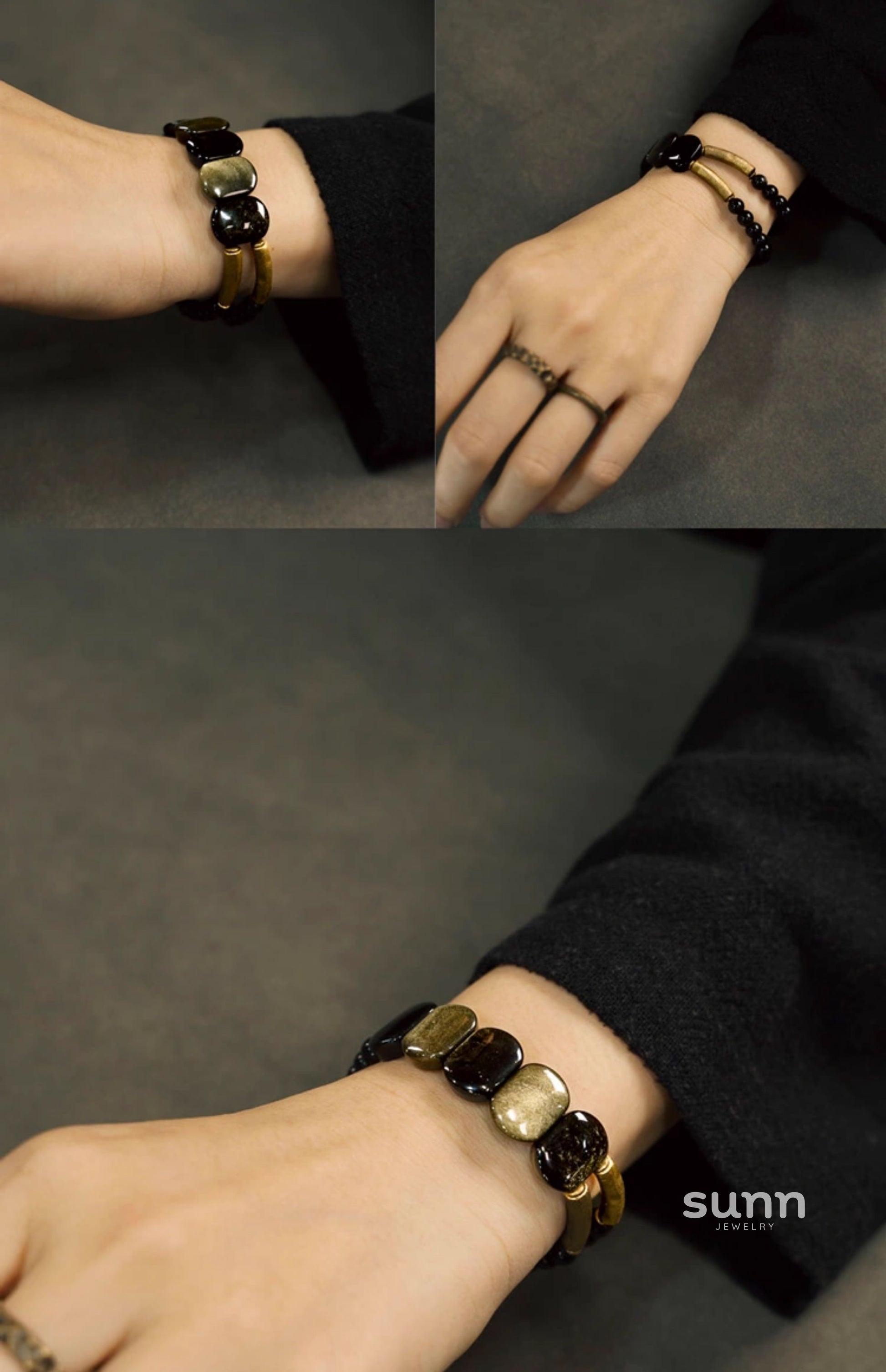 Kadynce Double Layer Obsidian Bracelet [W7TN0871]