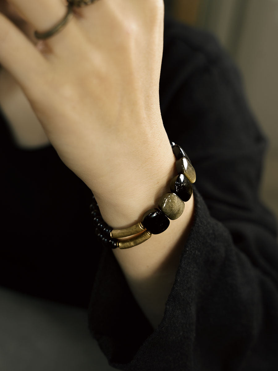 Kadynce Double Layer Obsidian Bracelet [OC6X3D65]
