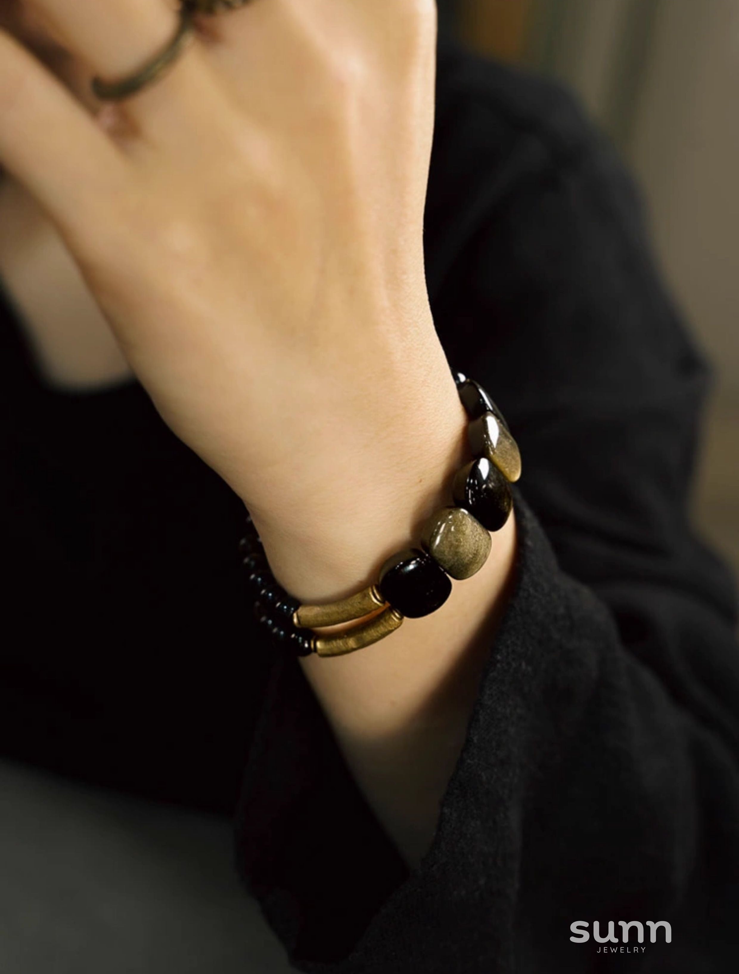 Kadynce Double Layer Obsidian Bracelet [F5FOQT86]