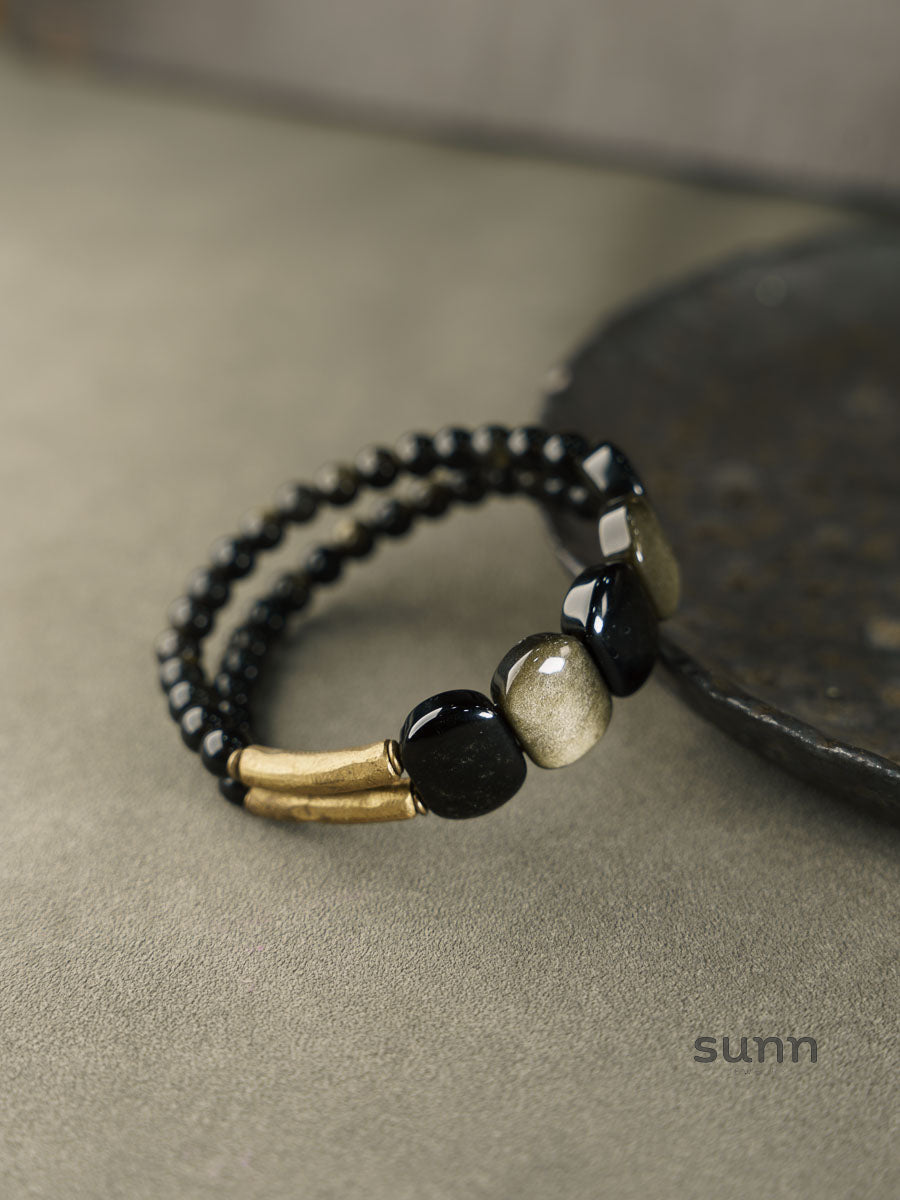 Kadynce Double Layer Obsidian Bracelet [OC6X3D65]