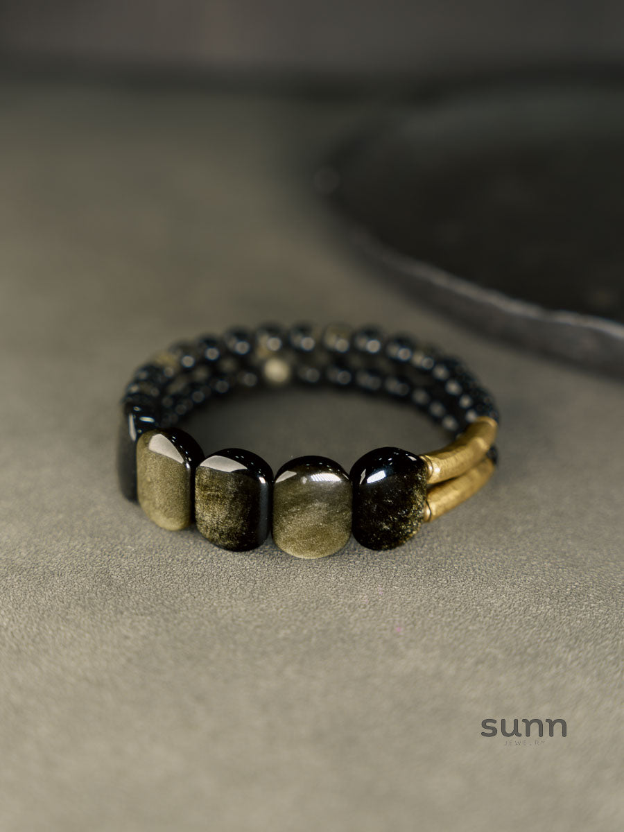 Kadynce Double Layer Obsidian Bracelet [N7U6Q3EE]