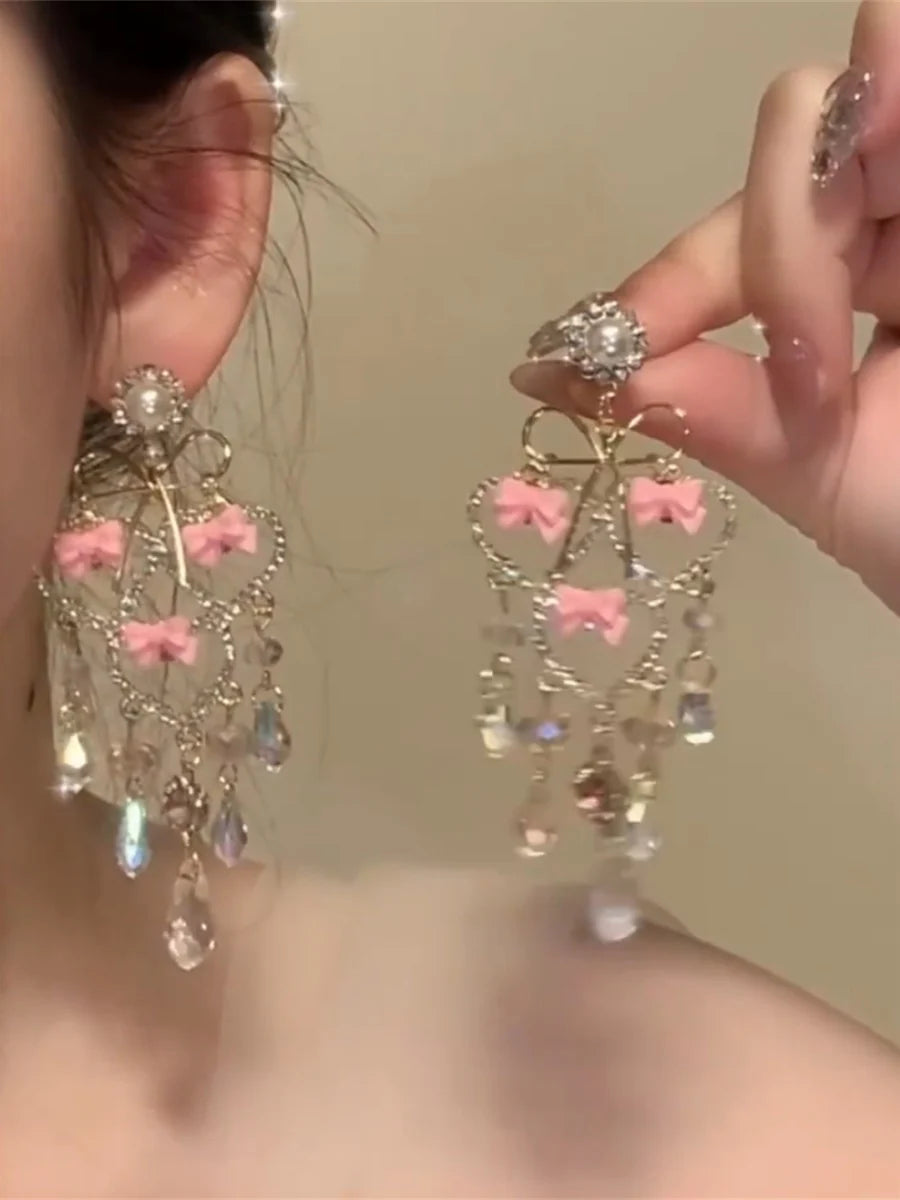 Kaela Pink Crystal Bow Earrings