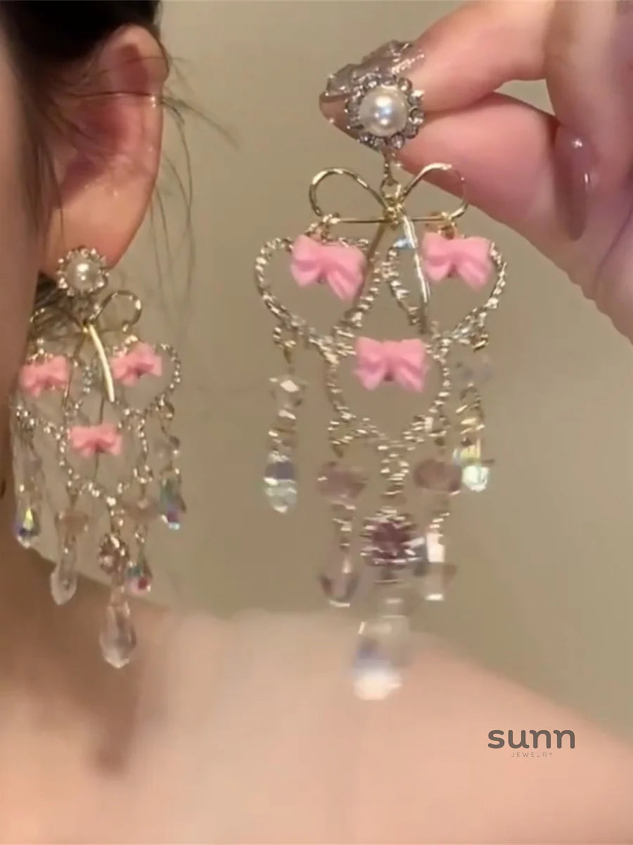 Kaela Pink Crystal Bow Earrings