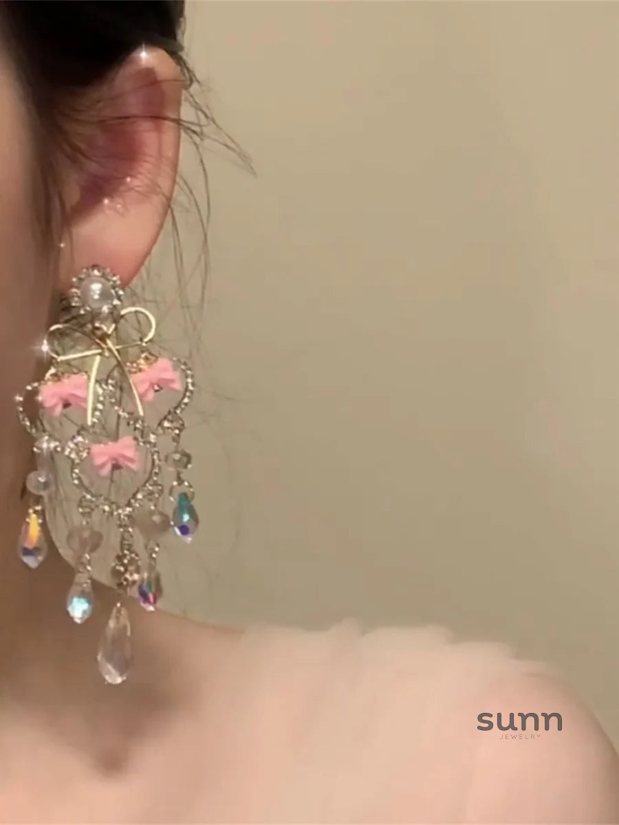 Kaela Pink Crystal Bow Earrings