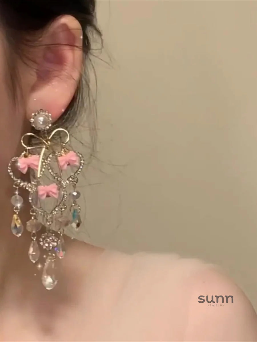 Kaela Pink Crystal Bow Earrings