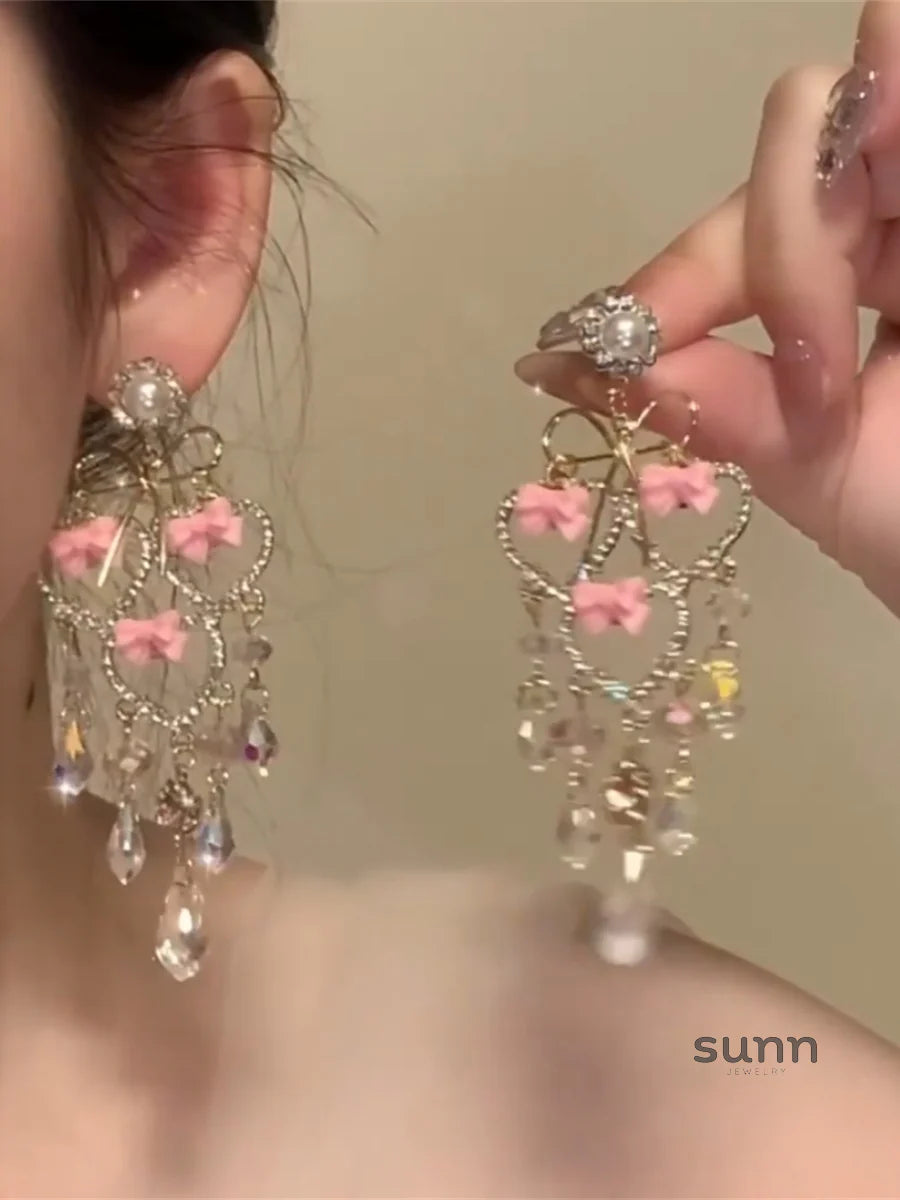 Kaela Pink Crystal Bow Earrings