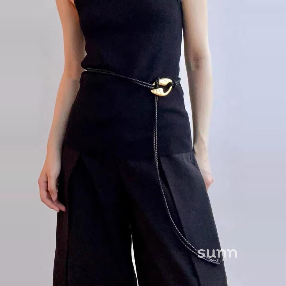Kaeleigh Gold T-Bar Leather Belt [7D8WK1ZA]