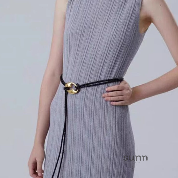 Kaeleigh Gold T-Bar Leather Belt [VLZ93DOC]