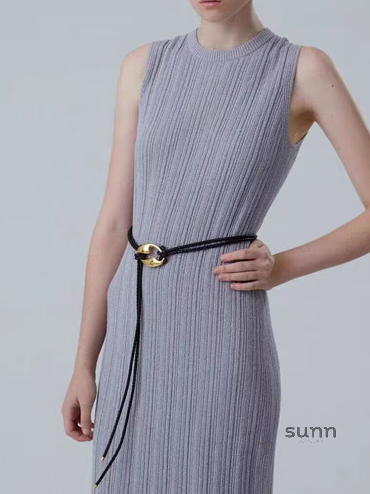 Kaeleigh Gold T-Bar Leather Belt [BJ1CK34C]