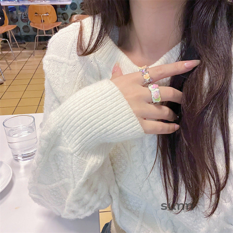 Kaelynn Enamel Rose Statement Ring [1NLJIKEH]
