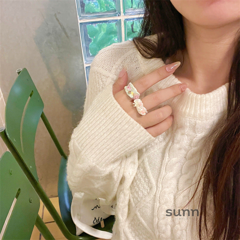 Kaelynn Enamel Rose Statement Ring [TQEMLP7N]