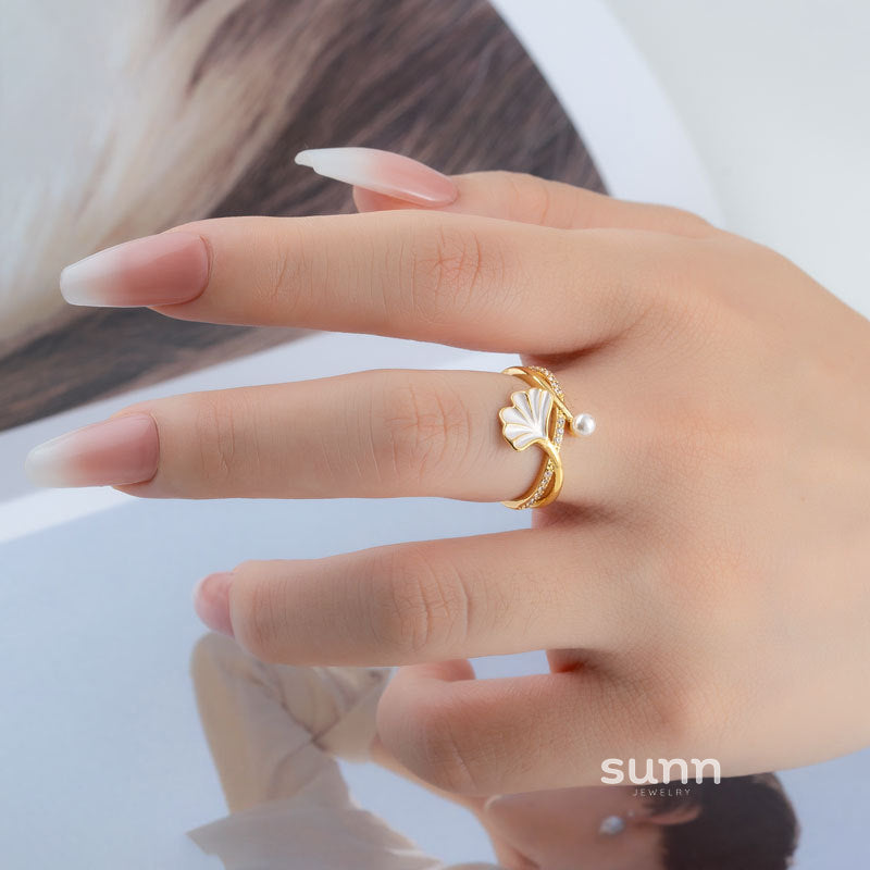 Kahli Ginkgo Pearl Open Ring [6LPY6NVP]