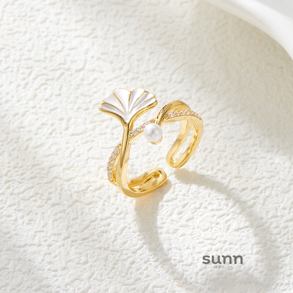 Kahli Ginkgo Pearl Open Ring [7DSLAAJE]