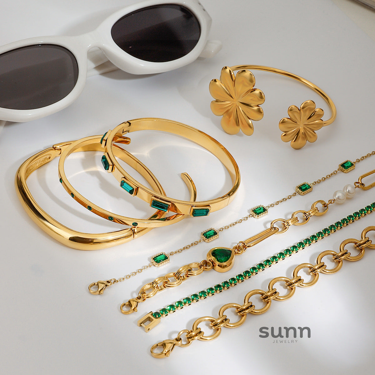 Kailee Zircon Heart Bracelet Set [U8TN2ZR6]