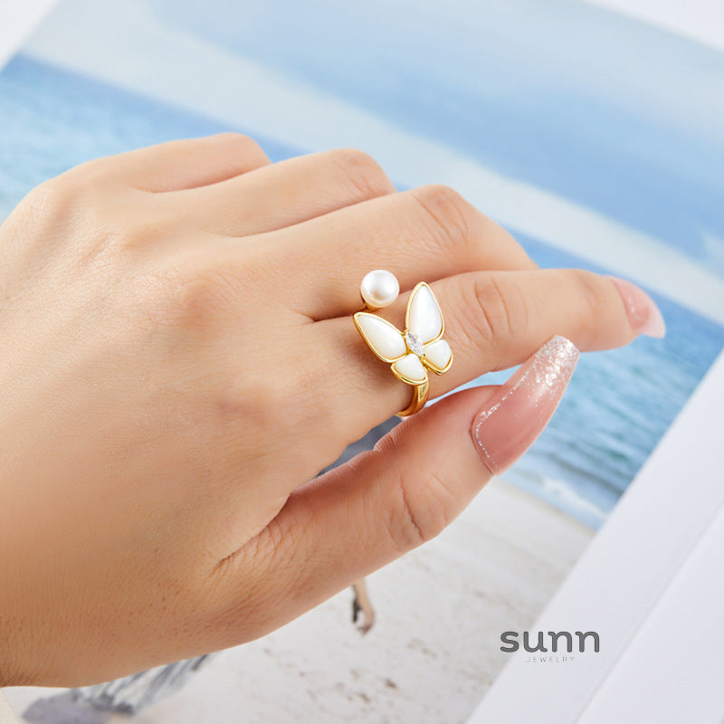 Kailyn Butterfly Pearl Open Ring [0W83JV0D]