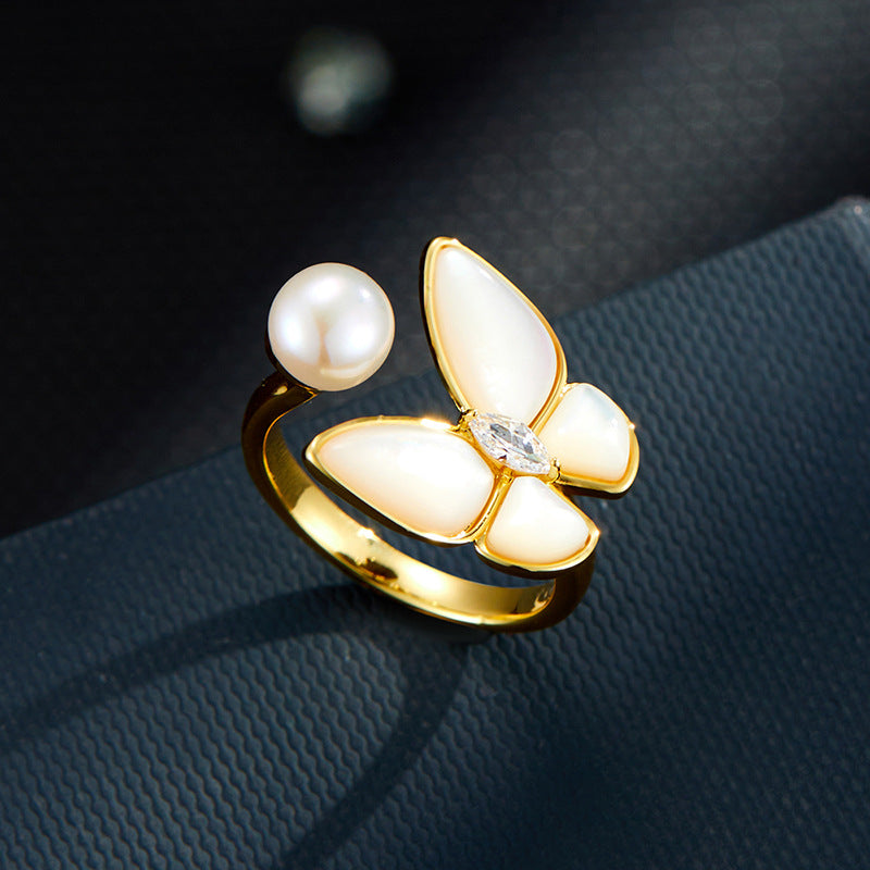 Kailyn Butterfly Pearl Open Ring [0W83JV0D]