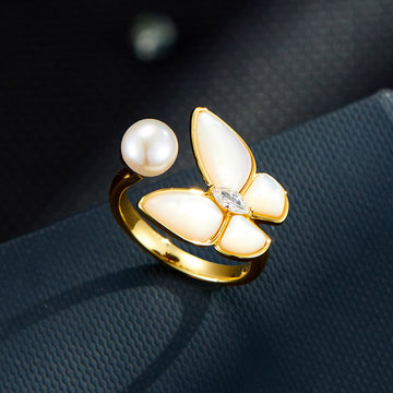 Kailyn Butterfly Pearl Open Ring [0W83JV0D]