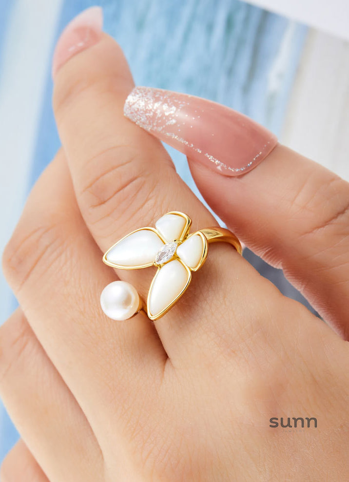 Kailyn Butterfly Pearl Open Ring [4GCB1IIR]
