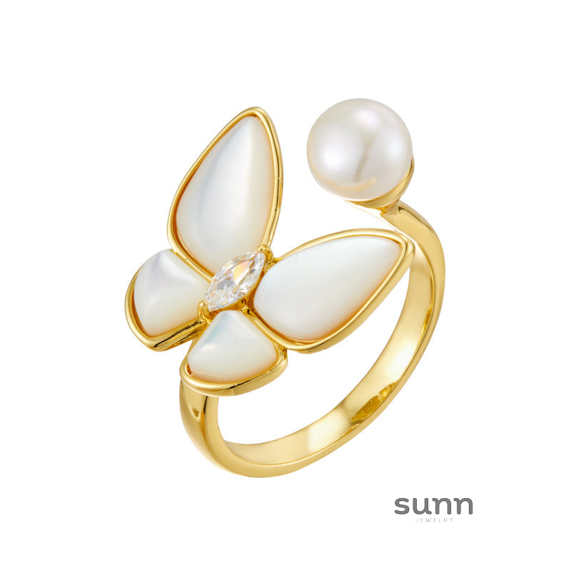 Kailyn Butterfly Pearl Open Ring [7LR02V52]