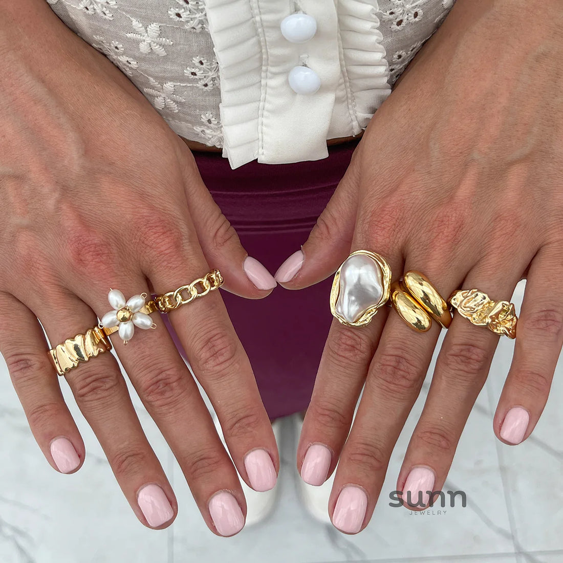 Kamaria Faux Pearl Floral Ring Set