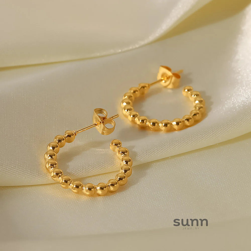 Kamarie C-Hoop Gold Bead Earrings