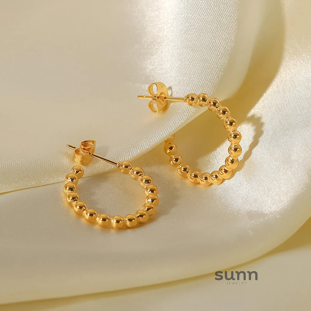 Kamarie C-Hoop Gold Bead Earrings