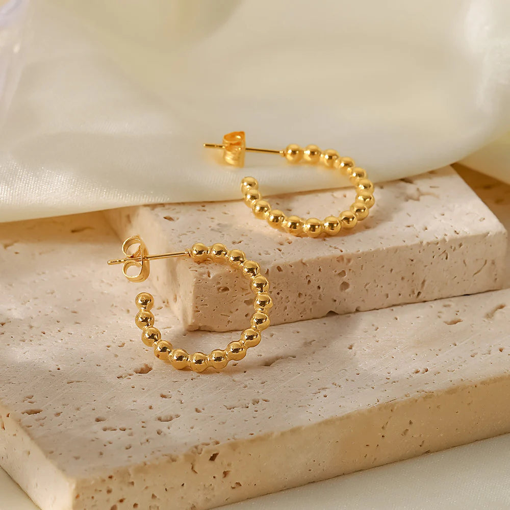 Kamarie C-Hoop Gold Bead Earrings